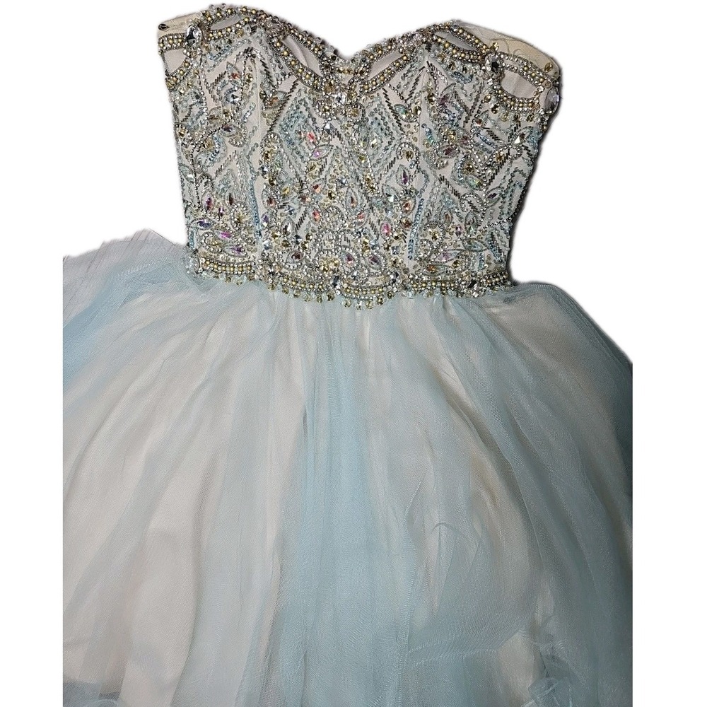 Glamour by Terani Couture Strapless Beaded Prom Pageant Dress Sz 0 W/Flaws - Picture 2 of 16